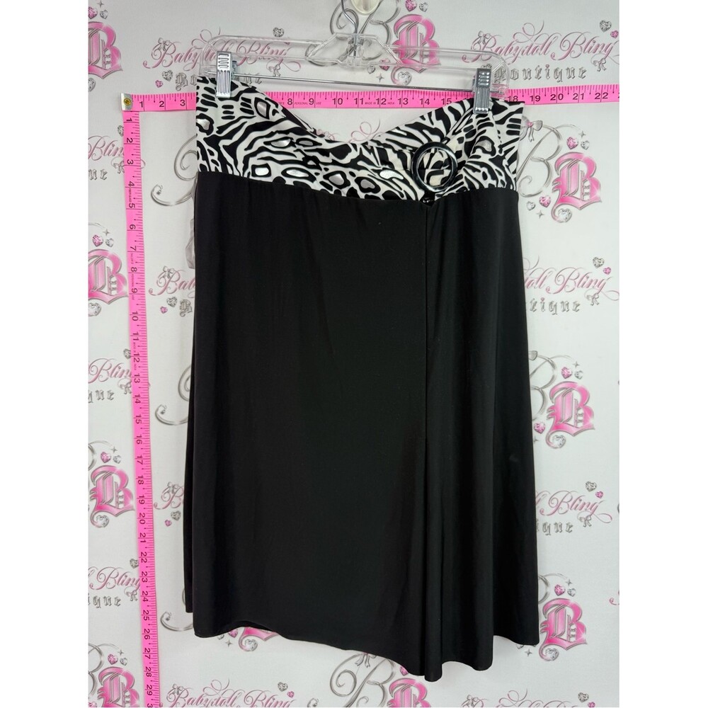 Y2K skirt zebra Black A-Line Skirt with Black & White Animal Print Waistband